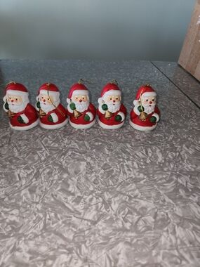 Classic Red Santa Bell Ornaments - Set of 5 Holiday Figurines